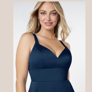 EUC Azazie Navy Blue Satin Bridesmaid dress XS/0